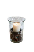 First of a Kind Glass Hurricane Pillar Candle Holder with Rustic Metal Insert, Perfect as a Centerpiece Small