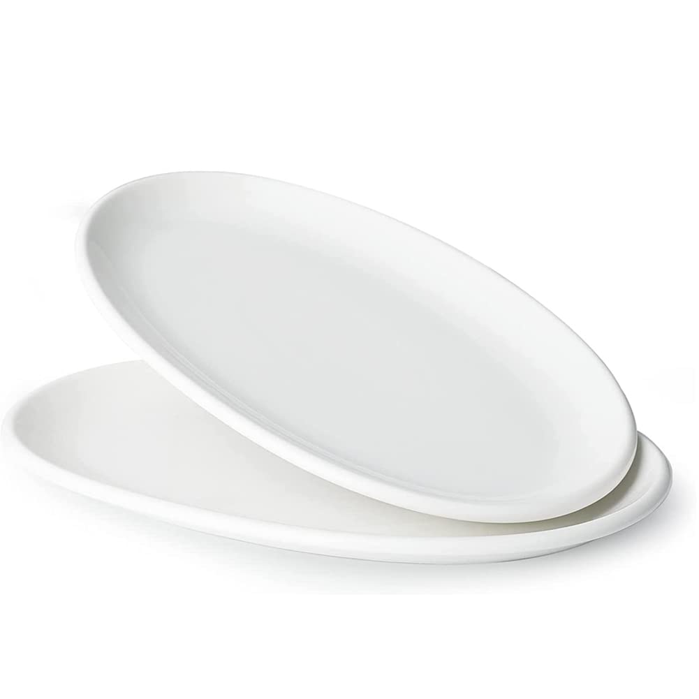 14" Large Serving Platters, Oval Serving Plates, White Porcelain Platters Oven Safe, Dinner Plates Serving Dishes for Entertaining, Party, Meat, Appetizers, Dessert, Set of 2, White