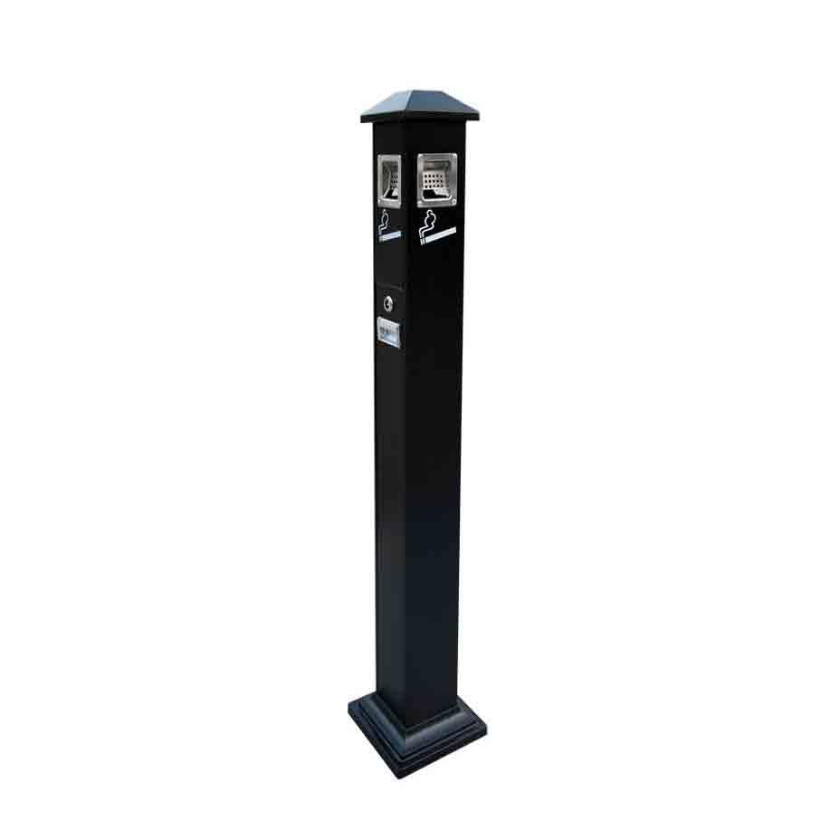 Standing Ashtray Black Fixable Outdoor Vertical Ash Pillar Smoking Area Trash can Stainless Steel Cigarette Butt Collection Patio