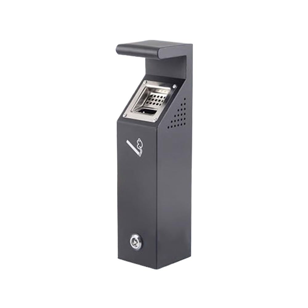 Standing Ashtray Outdoor Commercial Wall Mounted Ashtray, Stainless Steel Baked Ename Rainproof Small Ash Pillar Black Patio
