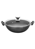 SONEX COOKWARES Non Stick Cooking Wok, Kadai For Deep Frying, Steaming, Tempered Glass Lid & Bakelite Comfortable Handle, PFOA Free Teflon Non Stick, Easy To Clean, Efficient & Versatile, 7L (36cm)