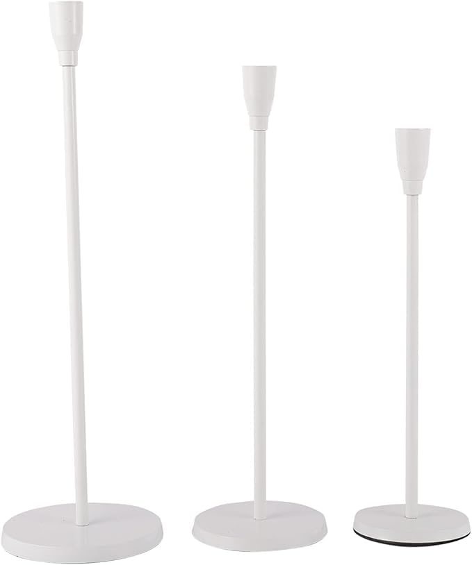 Matte White Candle Holders Set of 3 for Taper Candles, Decorative Candlestick Holder for Wedding, Dinning, Party, Fits 3/4 inch Thick Candle&Led Candles (3, WHITE, 15CM)