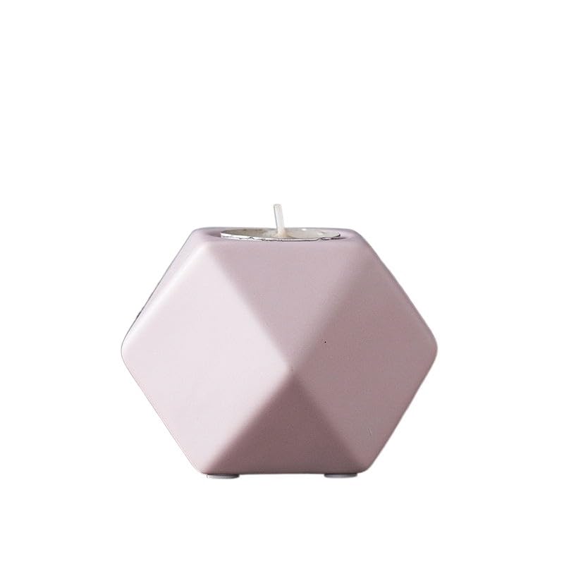 Candle Sconces 1pcs Hexagon White Ceramic Tealight Candle Holders Tabletop Decorative Candlestick Holder Home Wedding Accessories Decoration Candle Holder (Color : Pink)