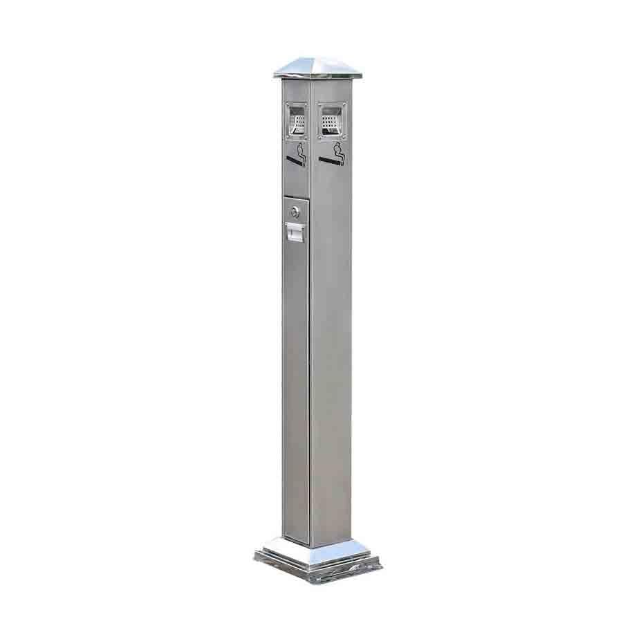 Standing Ashtray Fixable Outdoor Vertical Ash Pillar Smoking Area Trash can Stainless Steel Cigarette Butt Collection Silver Patio