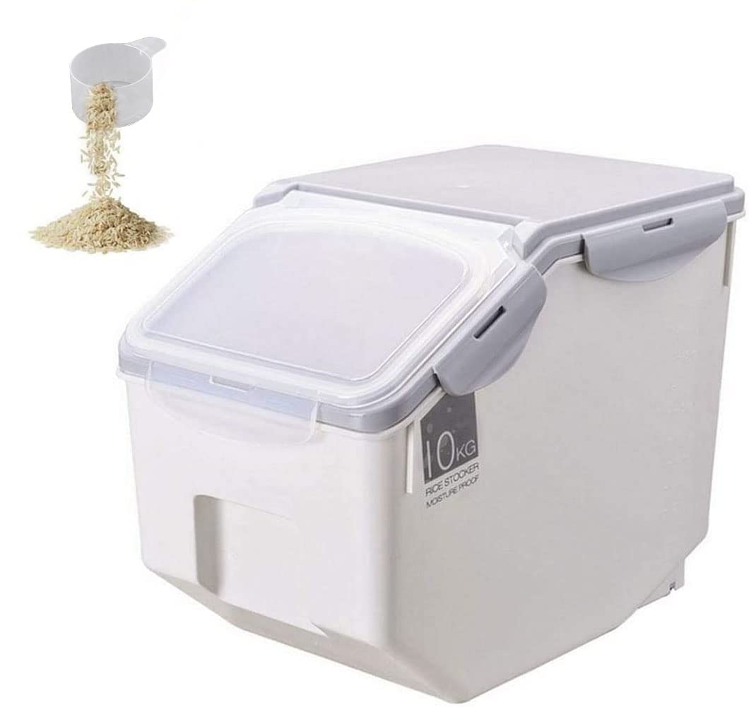 Gray Food Grain Storage Bucket 10kg Capacity With Locking Lid New