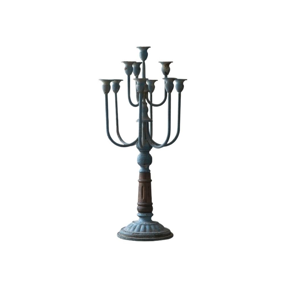 Antique Iron Retro Candle Holder Ornaments for Flower Shop, Wedding, Western Restaurant, Christmas Decoration Accessories Home Decoration (Blue)
