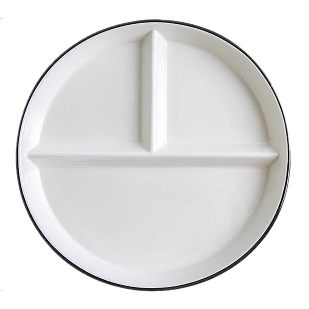 Ceramic Portion Control Plate Porcelain Healthy Eating Plate, 8 inch Round Diet Plates Divided Plates Porcelain Dinner Plates with 3 Compartment for Dessert, Salad, Pasta and Steak etc