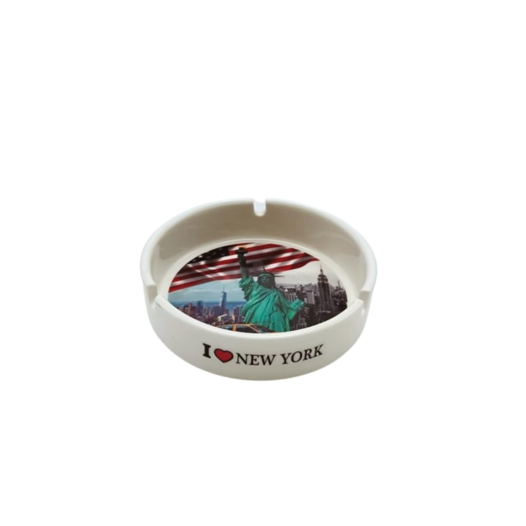 Liying NewYork Iconic Locations Designed Ceramic Glass Ashtray for Home Office Outdoor Decorative, Clear Tabletop Ash Tray for Cigarettes (10cmx11cmx3cm)