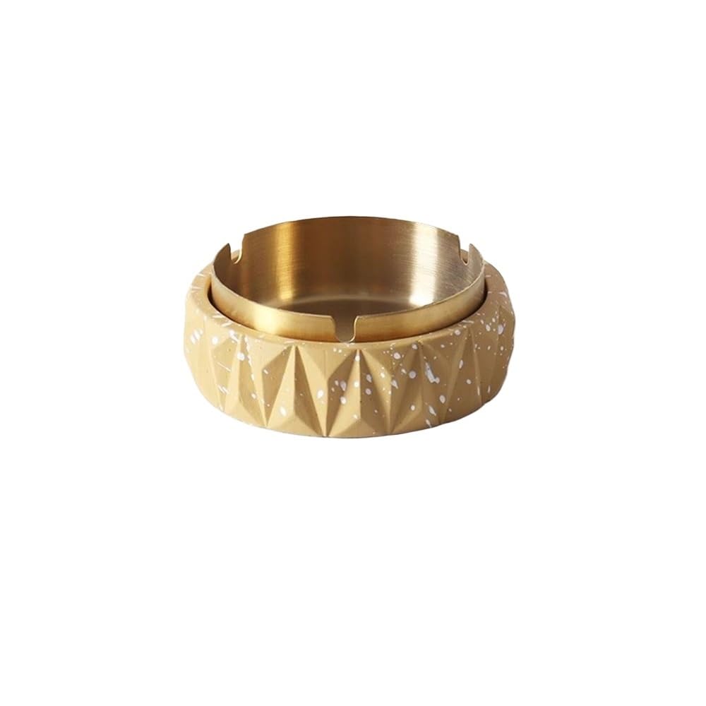 Practical ashtray Concrete Ashtray Cement for Indoor or Outdoor Patio Use, with Stainless Steel Liner Inside for Home Office Decor(Yellow)