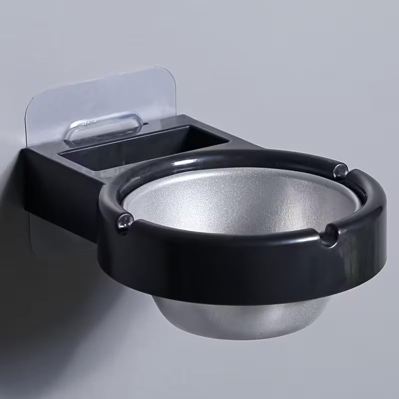 1pcs No-Drill Wall-Mounted Ashtray, Space-Saving Cigarette Tray, Modern Minimalist Design, Easy Installation, Ideal for Home, Bar or Commercial Use, Black