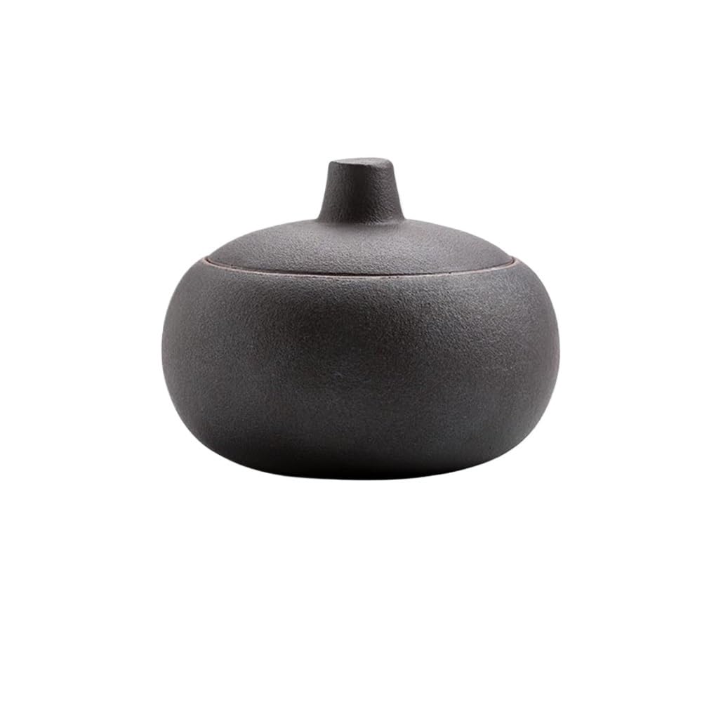 Practical ashtray Rough Pottery Iron Glaze Ashtray Portable with Lid for Indoor Outdoor