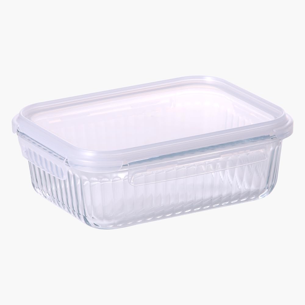 Neoflam Wave Lock Rectangular Glass Food Container with Lid, 1.5 Liter Capacity