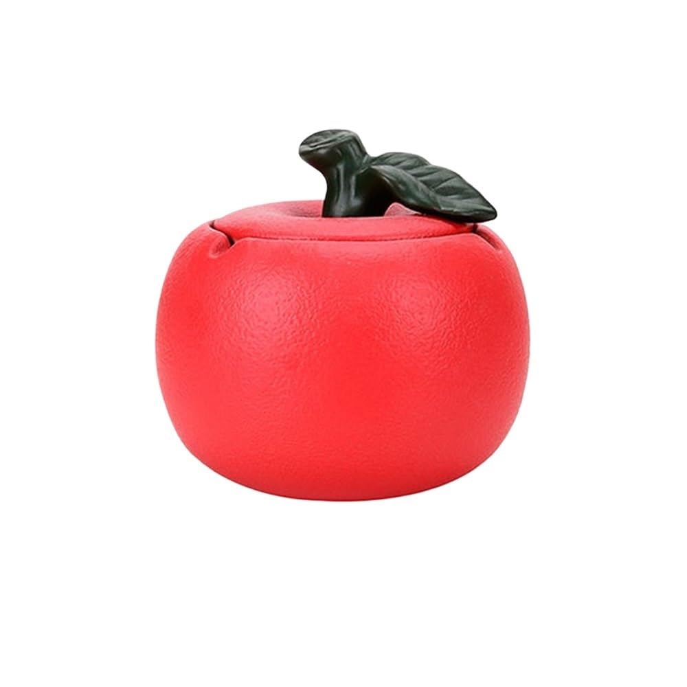 Practical ashtray Fruit Shape Ceramic with Lid Portable Ashtray Homes Room Restaurants Decoration(Red)