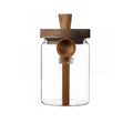 Glass Jar With Wooden Lid & Spoon, 20.3 Oz 600 Ml Food Storage Containers Coffee Grounds Container, And Canister
