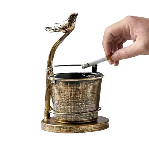 Retro Metal Ashtray Creative Bird & Deer Head Design Faucet & Pressure Well Sle Personalized Desktop Trash Can for Home & Office Decor (Color D)
