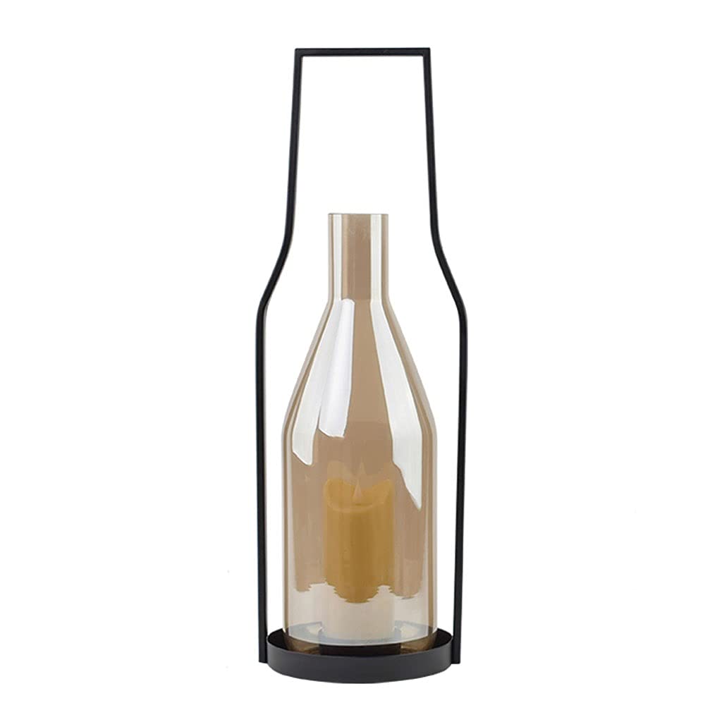 Candle Holders Wrought Iron Glass Candle Holder Modern Outdoor Windproof Candle Holder Home Bedside Table Decoration Lamp to Send Electronic Candle Candle Stand (Size : Large)