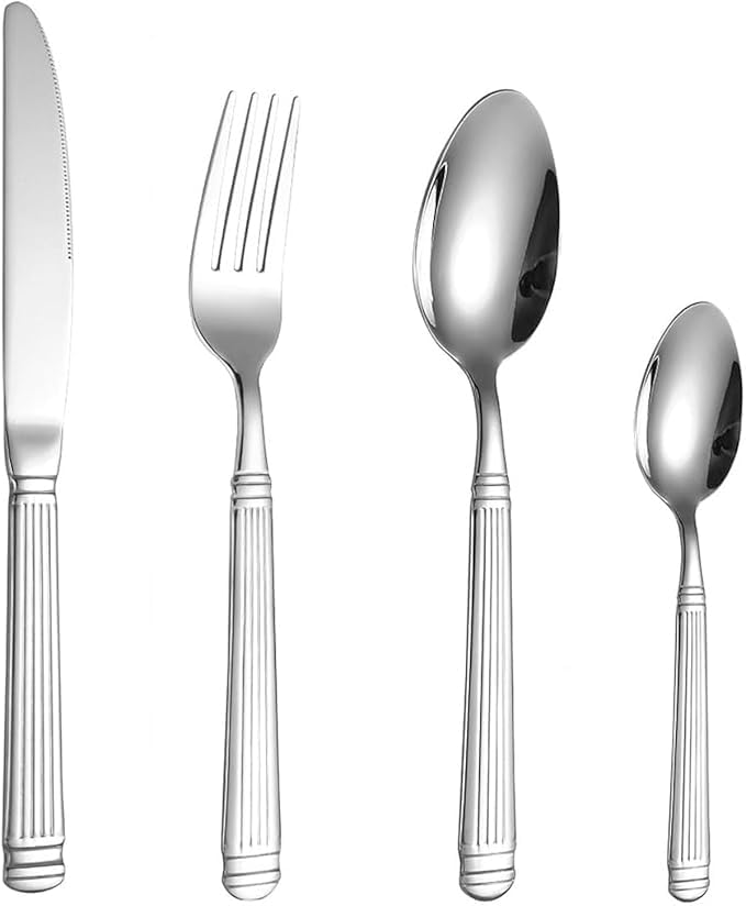 Stainless Steel Cutlery Set: Flatware Set 24 Pieces – Aukomer Premium Silverware Set Serve For 6, Upgraded Tableware Set with Knife Fork Spoon Eating Utensils, for Home Kitchen Hotel
