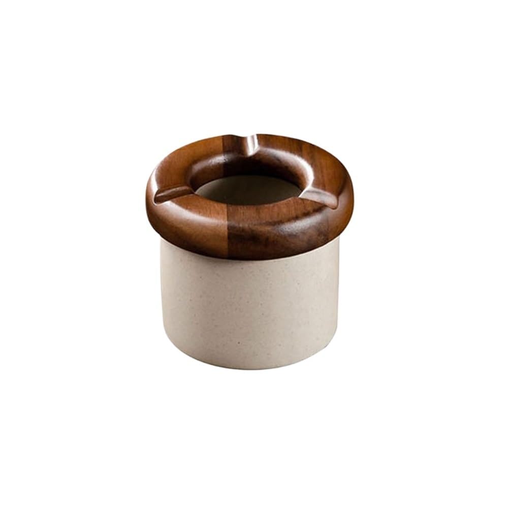 Practical ashtray Ceramic Ashtray with Wooden Lid for Offices Living Room Restaurants Outdoor or Decoration