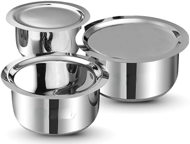 Sona Stainless Steel Tope Set with Lid - 3 Pcs 1, 1.4, & 1.8 litres Patila Cookware Set Combo