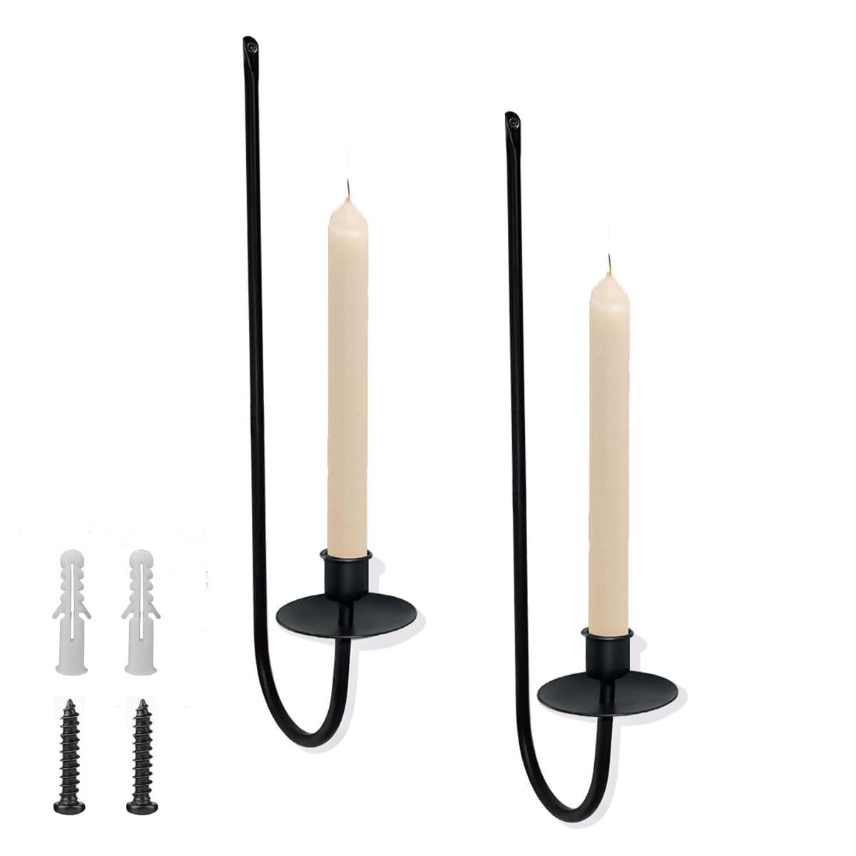 Set of 2 Wall Candle Holder Sconces, Modern Matte Black Metal Hanging Pillar Candle Holders for Living Room, Wedding, Fireplace Accessories, Indoor Outdoor Decorative Wall Mount Candle Holders