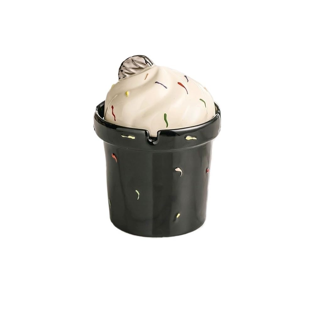 Practical ashtray Ice Cream Shapes Ashtray with Lid Funnel Design Ashtrays Ceramic Cigarette for Indoor or Outdoor Use Desktop Decoration(????)