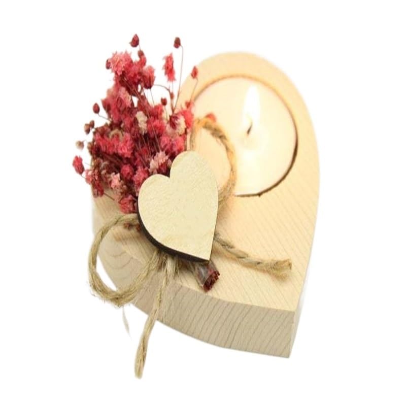 Decorative Candle Holder Heart Shaped Wooden Candle Holder with Love, Personalised, Wedding Accessories, Engraved Name, Anniversary, Holiday Decoration, Gift Candlestick (Color : White)
