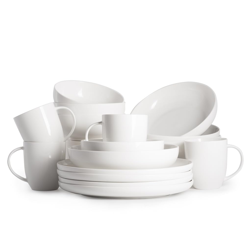 Fissman 16-PieceTableware Set Horeca Porcelain, 4 Dinner Plate, 4 Soup Bowls, 4 Deep Plate, And 4 Mugs, Milky White Color, with Elegant Design, Simplicity and Minimalist Set