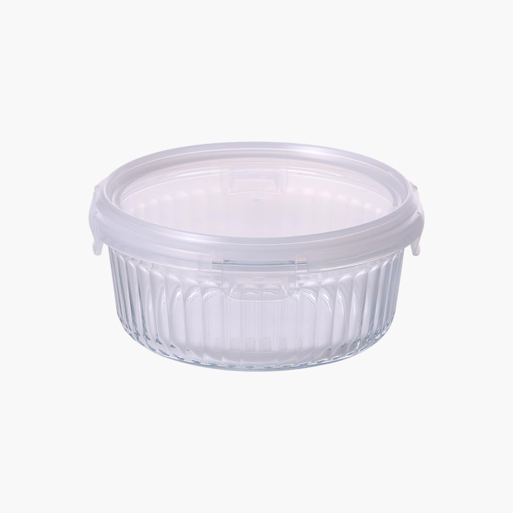 Neoflam Wave Lock Round Glass Food Container with Lid, 950 ml Capacity