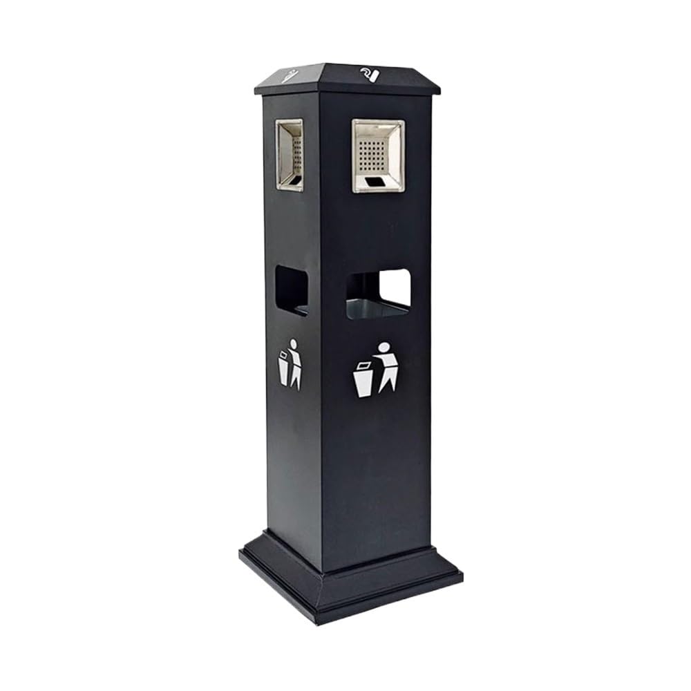 Standing Ashtray Outdoor Commercial Iron Baked Ename Ash Bin, Smoking Area Can Be Fixed Pillar Black Patio