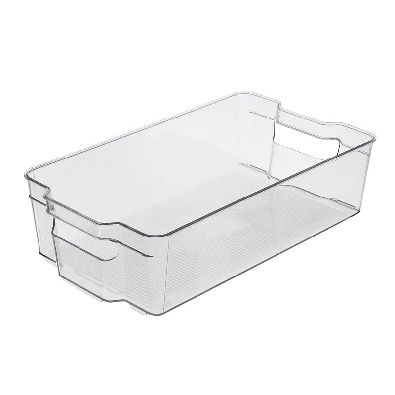 Beram PureNest XL Spacious Refrigerator Organizer Basket Transparent Rectangular Fridge Storage Bin Clear PET Box with Handles Stackable Pantry Freezer Container BPA-Free Multipurpose Kitchen Storage