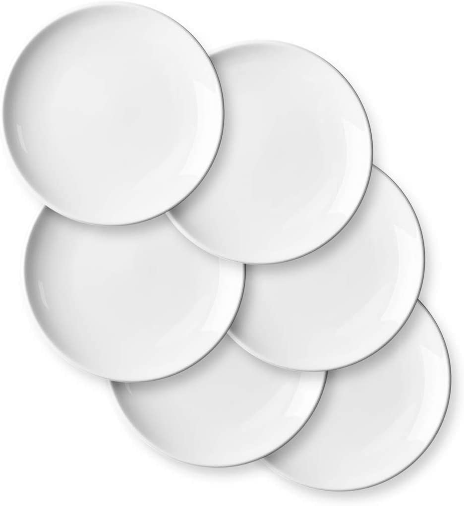 DELLING Porcelain Appetizer Plates Set - 7 Inches White Dessert/Salad Plate - Small Kitchen Dinnerware Dishes Set for Snacks, Appetizer, Ice Cream- Serving Plates Set, Set of 6