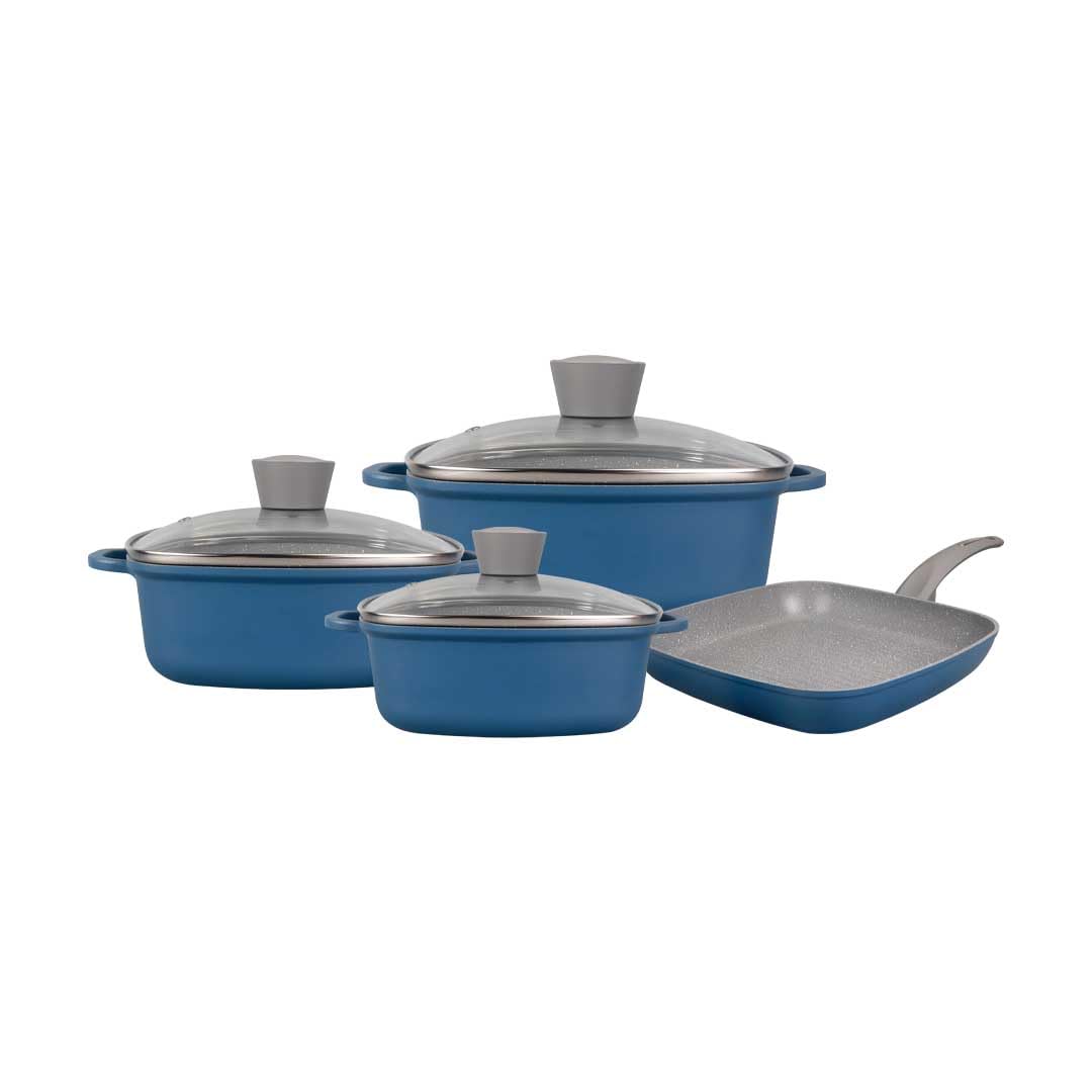 Royalford Nonstick Cookware Sets RF12487 Pots and Pans Set, Cooking Sets, Suitable for all stoves, Aluminum Die Cast Body with 3 Layer Granite Coating Tempered Glass Lid Dishwasher Safe 7PCS