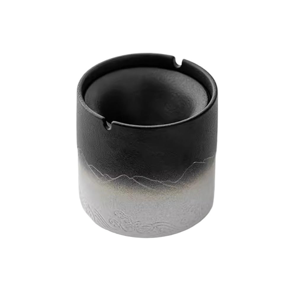 Practical ashtray Mountain and Sea Carving Pattern Ashtray Ceramic Frosted Texture Desktop for Indoor or Outdoor Home Decoration