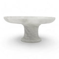 White Marble-Style Round Serving Plate on Stand – Modern Stone-Look Cake Stand for Kitchen Dining Table Living Room – Elegant Display Tray for Pastries Fruits Décor (9.5H x 20L x 20W CM)