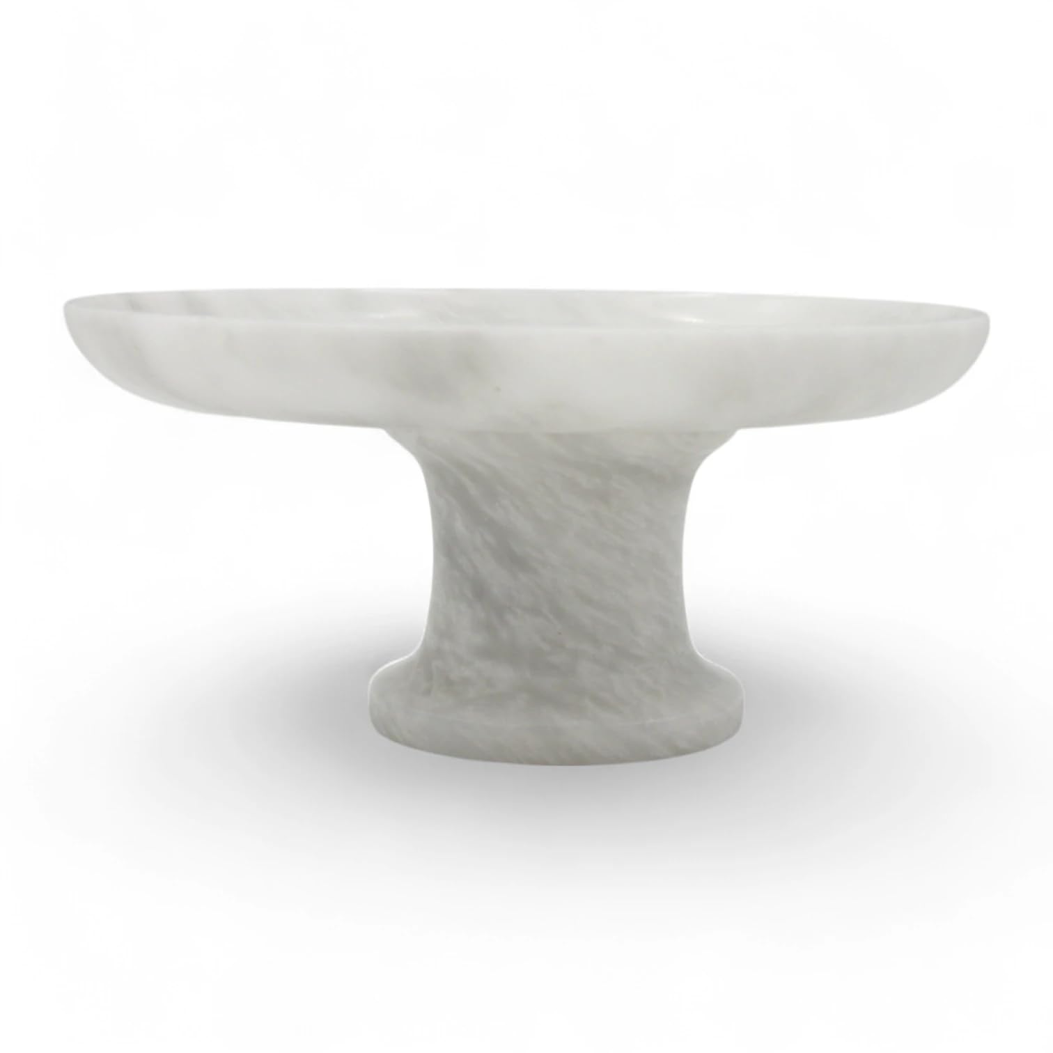 White Marble-Style Round Serving Plate on Stand – Modern Stone-Look Cake Stand for Kitchen Dining Table Living Room – Elegant Display Tray for Pastries Fruits Décor (9.5H x 20L x 20W CM)