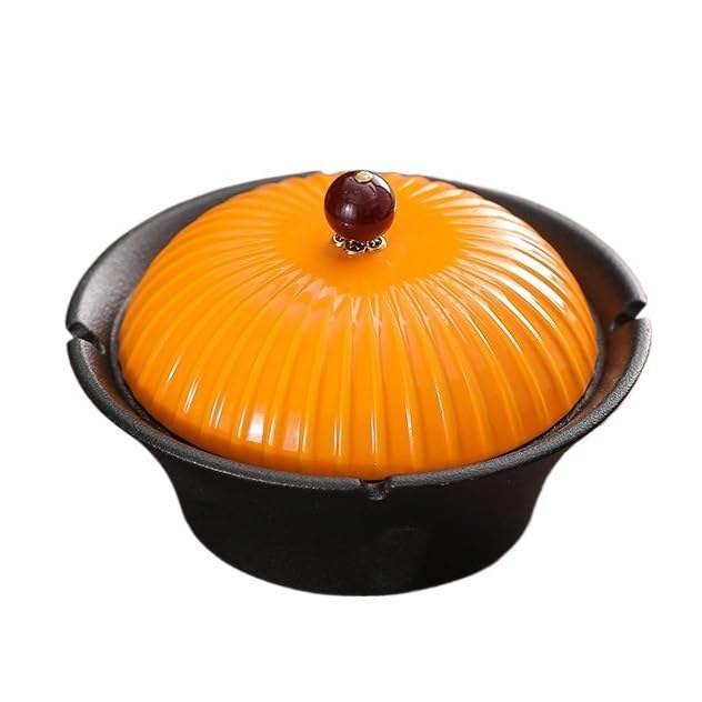 Practical ashtray Ashtray Ceramic Material Round Red Orange Cover for Hotel Living Room Desktop