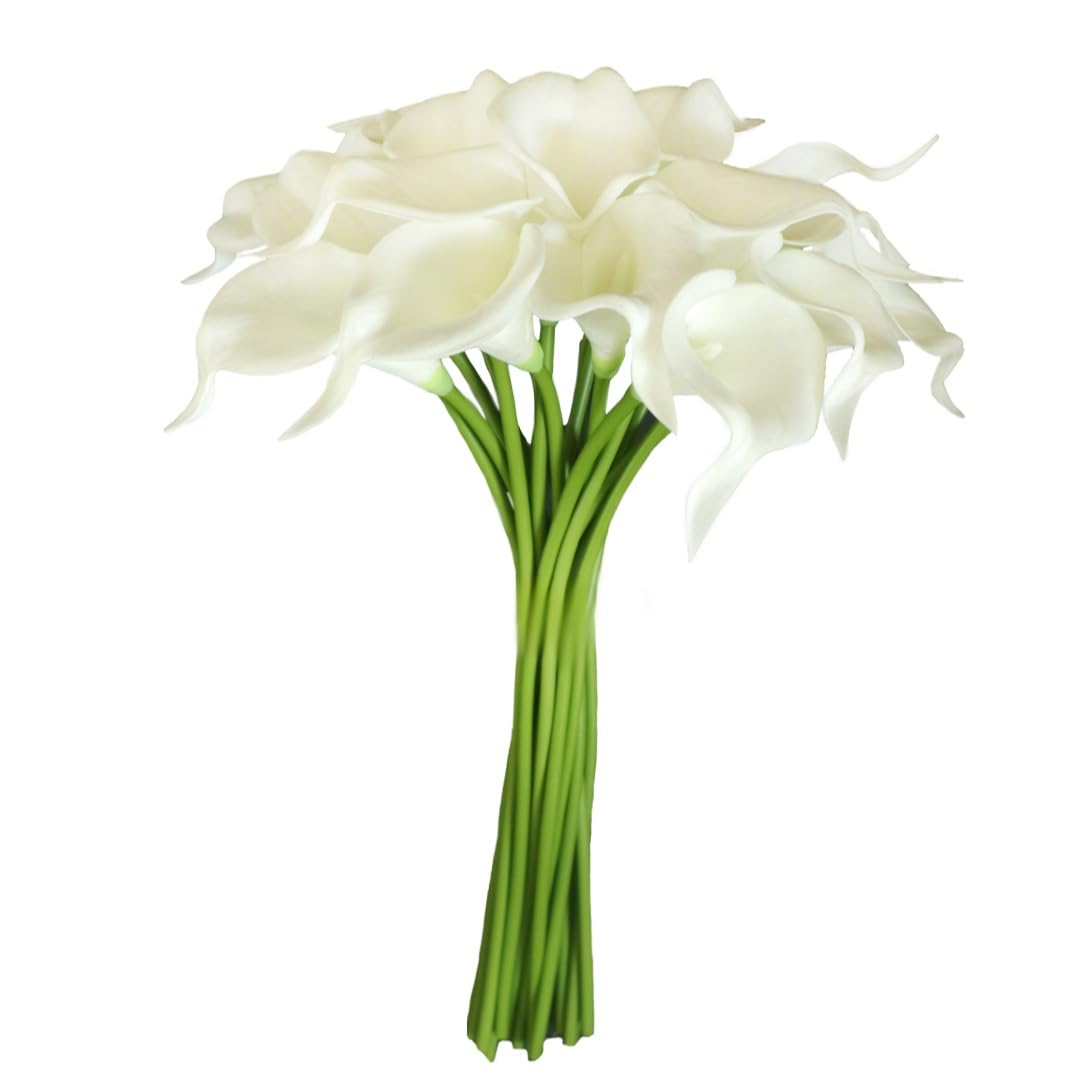 18pcs Real Touch Artificial Calla Lily Flowers for Decoration, Outdoor Wedding Bouquets, Lifelike Faux Flowers for Home, Garden, Party, and Event Decor (White)