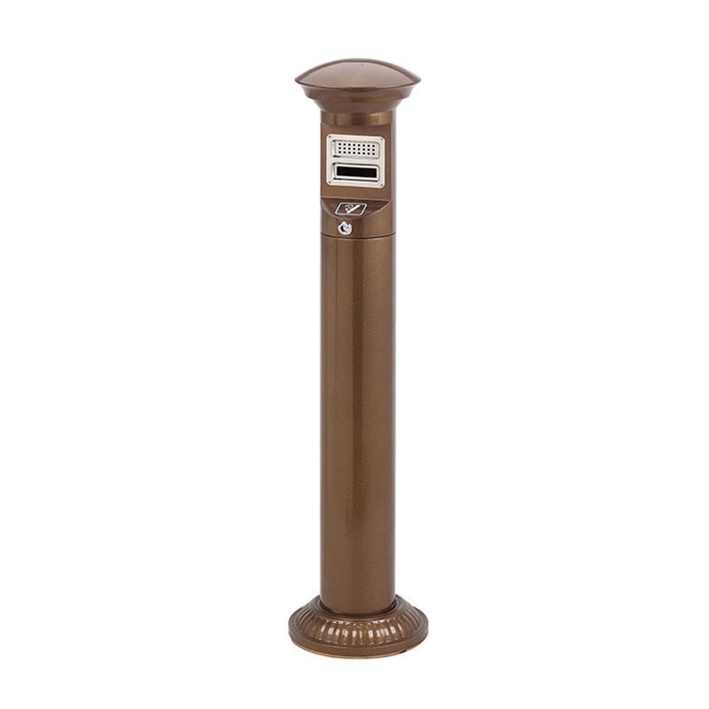 Standing Ashtray Public Smoking Standing Cigarette Butt Column, Iron Baked Ename with Lock Ash Pillar Patio(Brown)