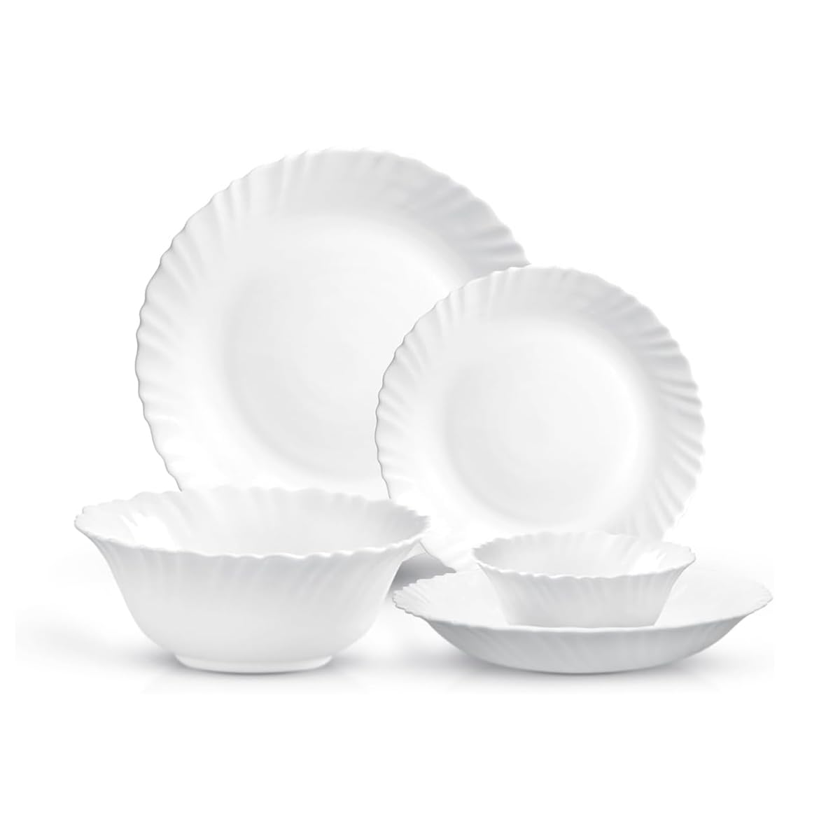 Cuisine Art ORA MIA 18-Piece Opalware Dinner Set, White - Durable Lightweight Opal Glass Crockery|4 Full Plates,4 Quarter Plates,4 Soup Plates,4 Soup Bowls,2 Serving Bowls|Microwave & Dishwasher Safe