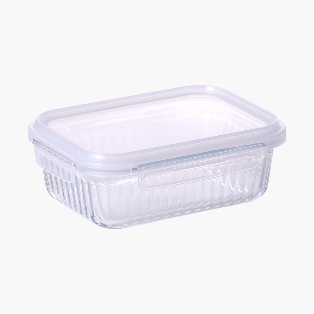 Neoflam Wave Lock Rectangular Glass Food Container with Lid, 1 Liter Capacity