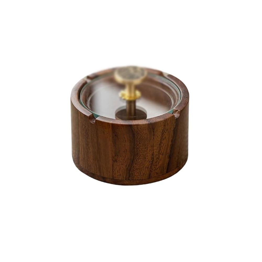 Practical ashtray Walnut Chinese Style Ashtray with Glass Lid Desktop Indoor Outdoor Portable for Room Bedroom etc
