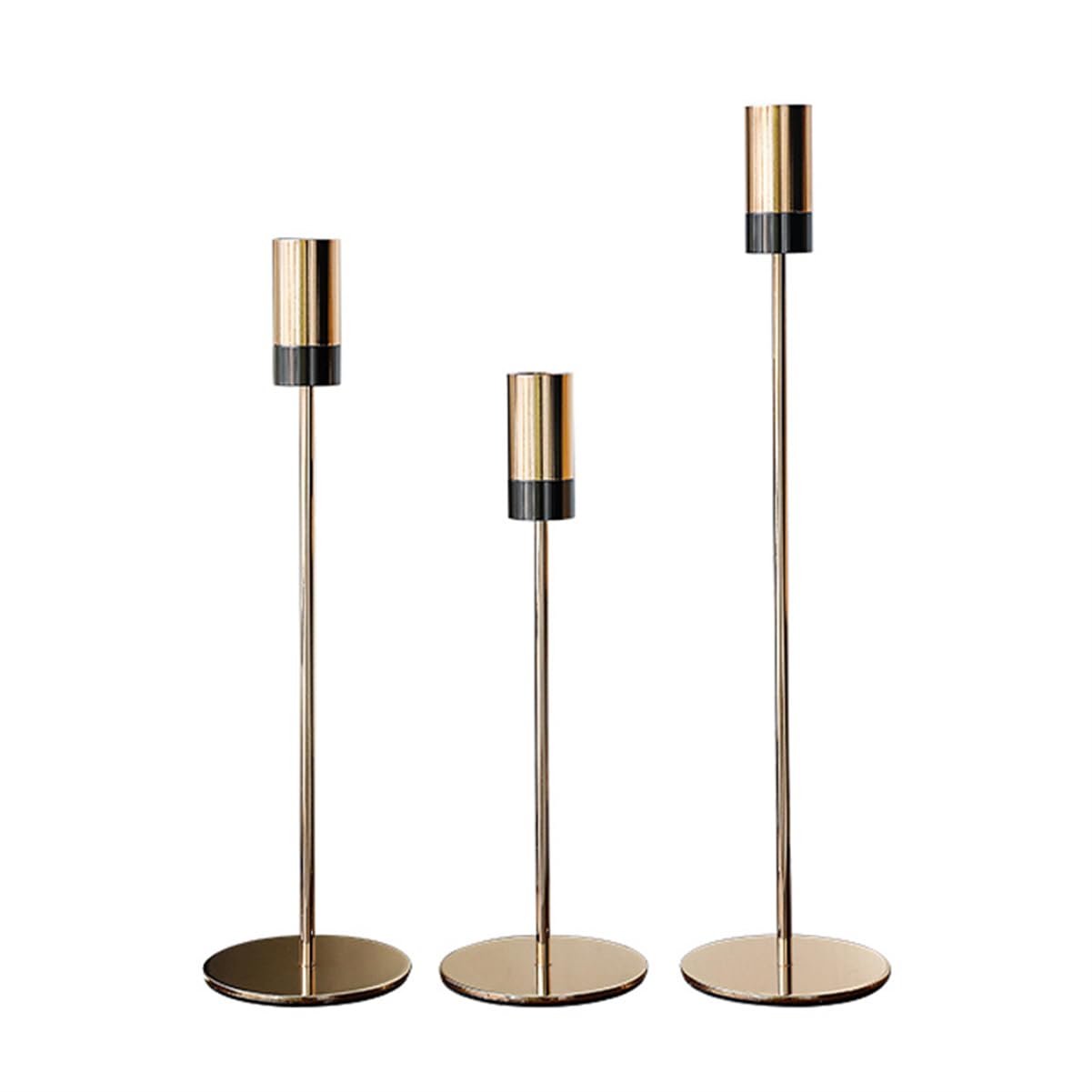 TERRIFI Golden Candlestick Holders, Set of 3 Taper Candle Holders, Minimalist Decor for Wedding, Dining, Party, Holiday Dinner, Table Centerpiece