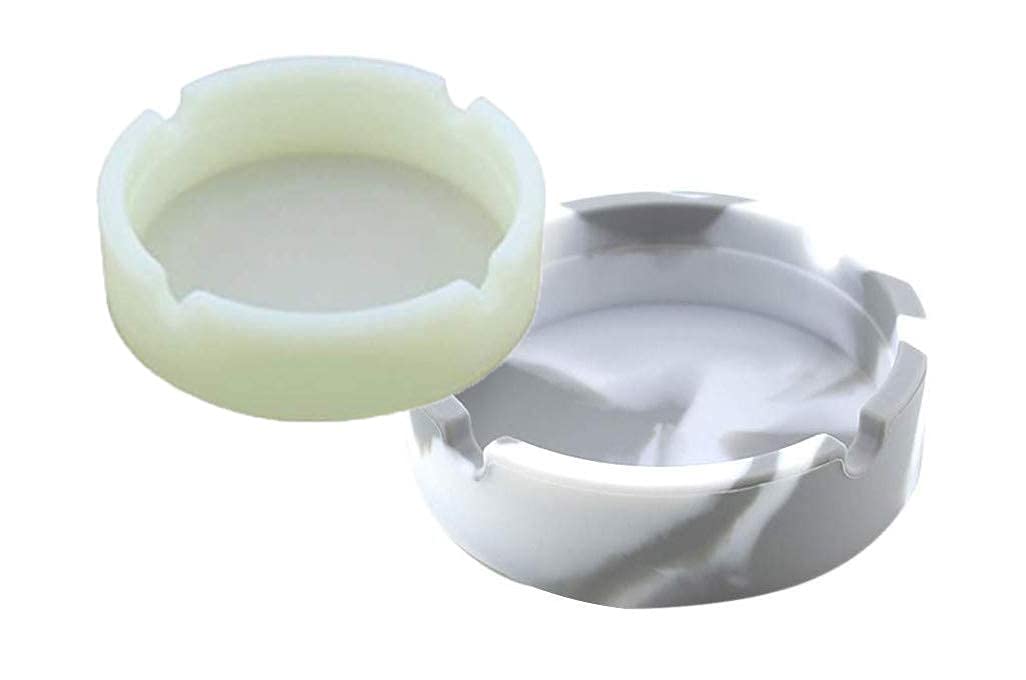 2 Pcs Silicone Ashtray, Round, Grey&White