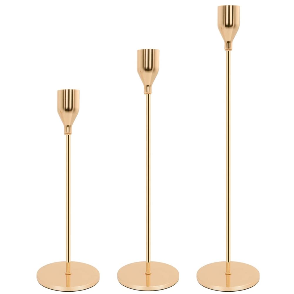 Beauenty 3pcs Gold Candle Holders,For Taper Candle,Candle Sticks,Candlestick Holder,Table Centerpiece Decorative,Decorative Candlestick Holder For Wedding,Dinning,Party,Living Room