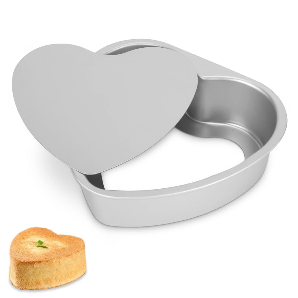 Azonee Heart Shaped Cake Pan, 8 Inch Aluminium Cake Baking Pans, Muffin Cheesecake Mold Bakeware with Removable Bottom, Nonstick Heart Shaped Molds for Kitchen Birthday Valentine Day Wedding