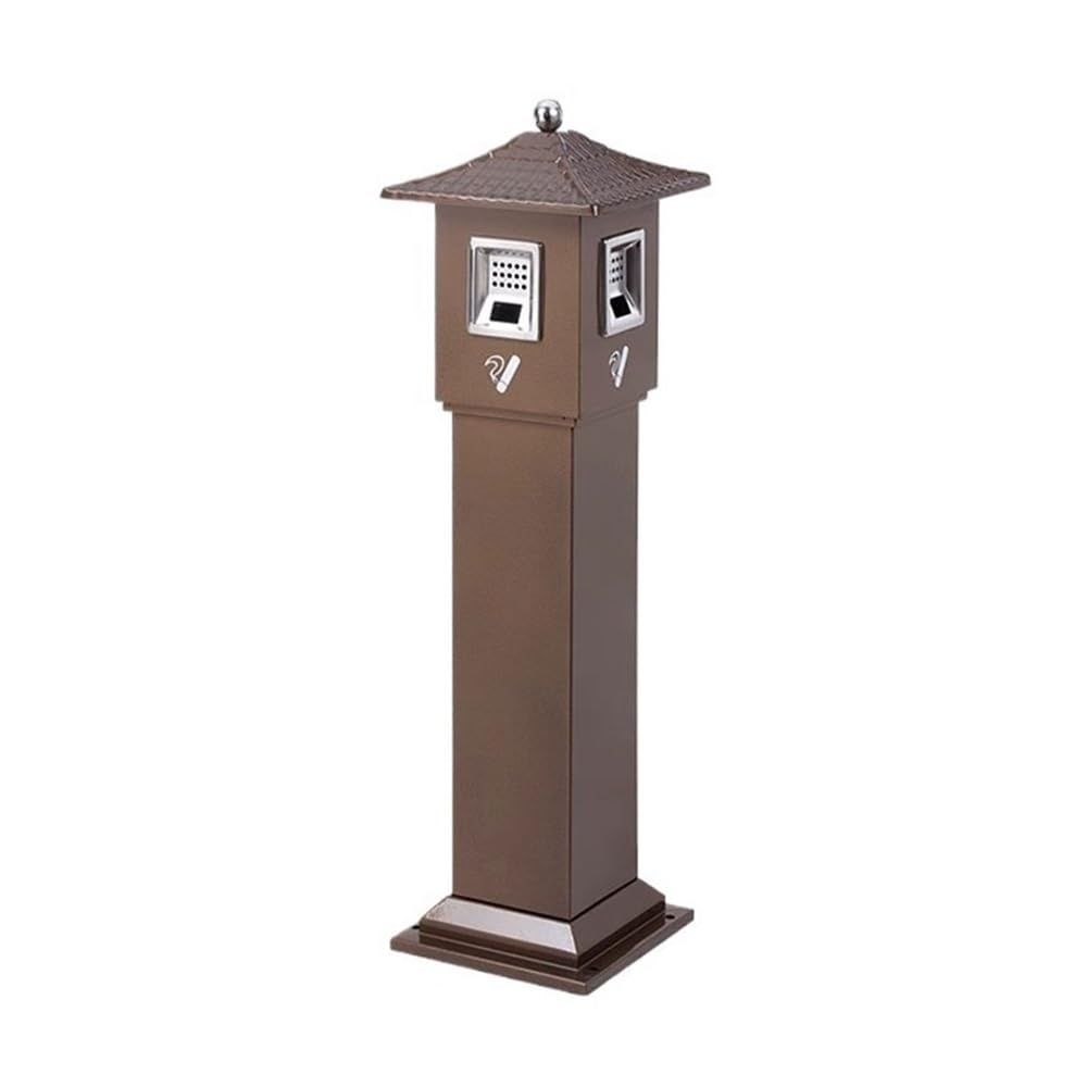 Standing Ashtray Outdoor Metal Ash Column, Street Square Vertical Cigarette Butt Rubbish Bin Patio(Brown)