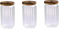 Set of 3 glass jars with Acacia lid, ideal spice jars air tight wood lids. Kitchen canisters perfect for storage especially storing dry ingredients, ideal spice jars (600 ML))