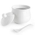 Porcelain Sugar Bowl with Lid and Spoon, Ceramic Salt Storage Jar, White Seasoning Container for Home and Kitchen, 7 Ounces (White)