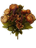 Sweet Home Deco 18’’ Super Soft Blooming Peonies and Hydrangeas Silk Artificial Bouquet (13 Stems/6 Flower Heads) (Brown)