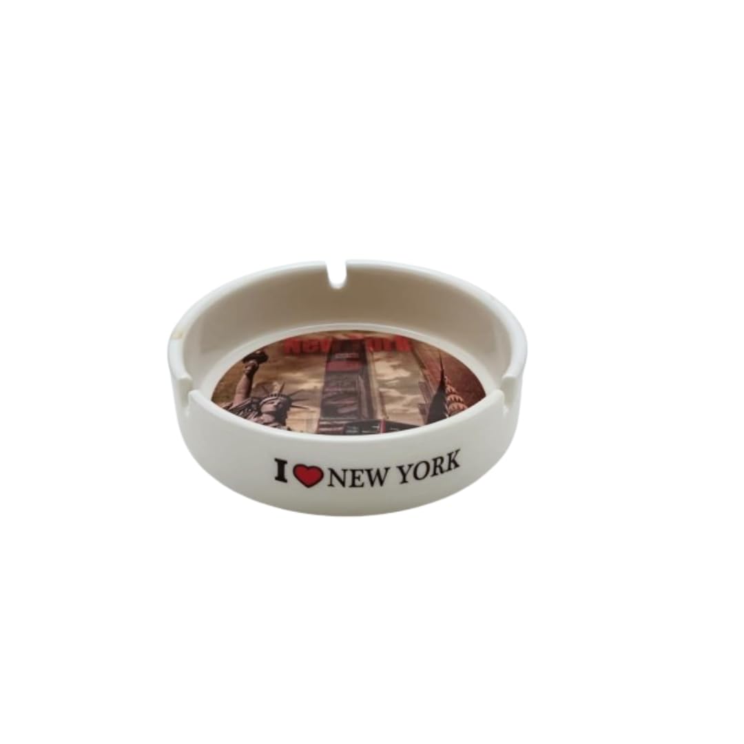 Liying NewYork City Iconic Locations Designed Ceramic Glass Ashtray for Home Office Outdoor Decorative, Clear Tabletop Ashtray for Cigarettes (10cmx11cmx3cm)